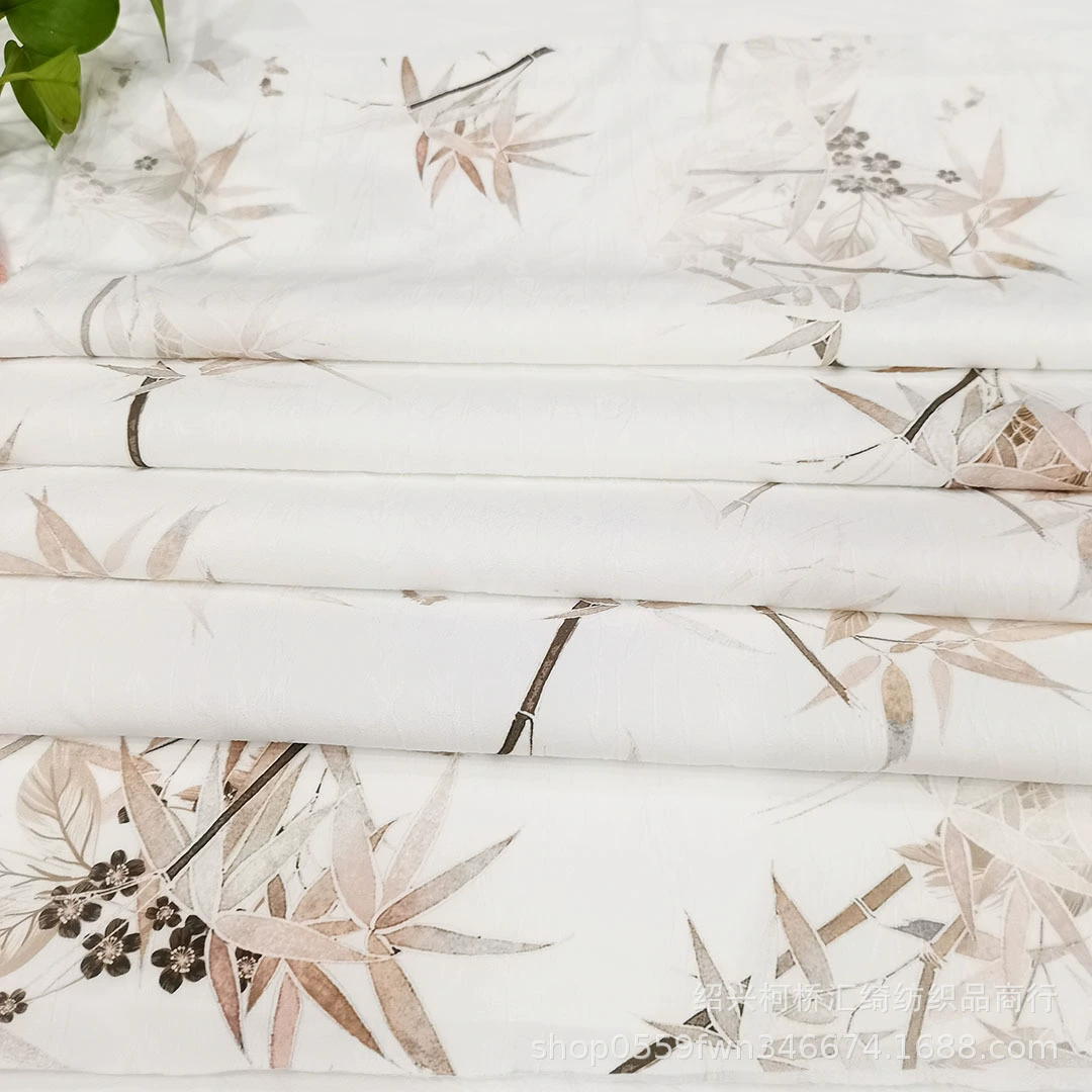 2025 new fabrics, elegant bamboo leaf embossed jacquard fabric, four-sided stretch dark pattern jacquard clothing fabric wholesale