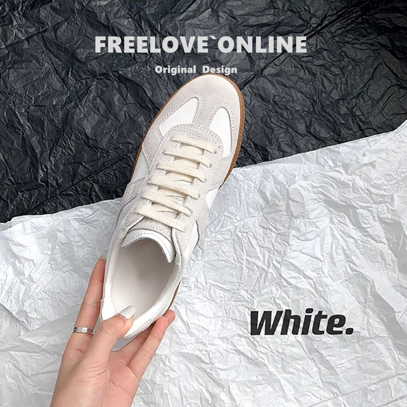 Cowhide in Stock~Hong Kong White Sports Sneakers Genuine Leather Moral Training Shoes Soft Sole Retro Women's 2025 Casual Low-Top New