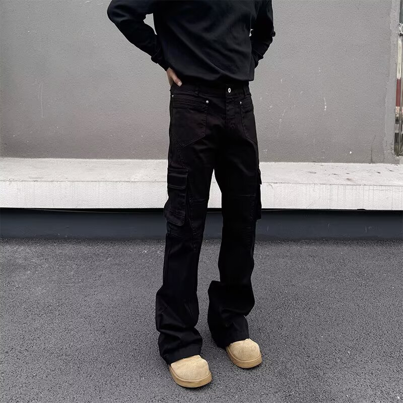 American Black Camouflage Pants Multi-Pocket Cargo Pants Men's Outdoor Casual Loose Straight Military Style Special Forces Large Size