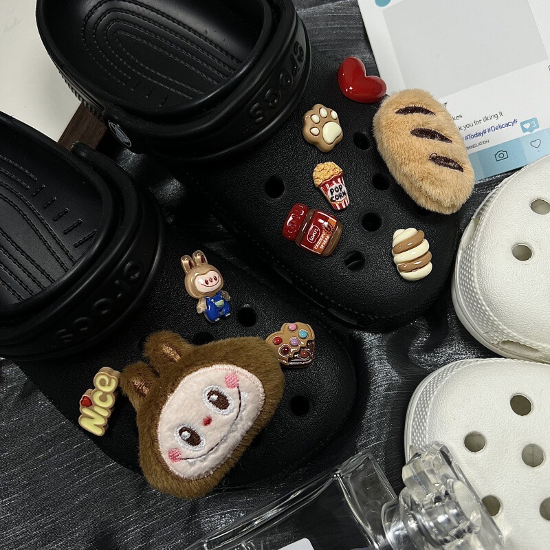Soft and Cute Plush Fabric Bread Clogs Accessories DIY Bag Keychain DIY Resin Food Toy Shoe Buckle Shoe Flower