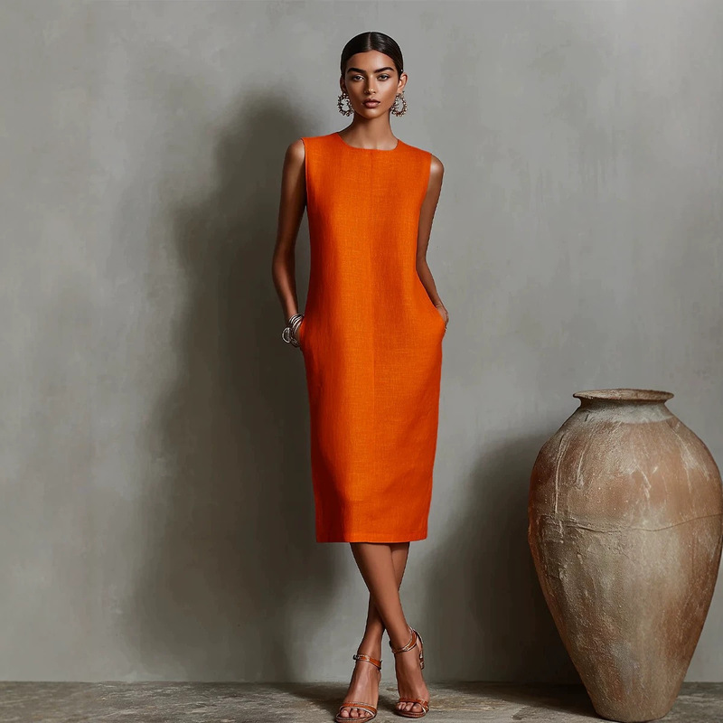 European and American Cross-Border Independent Site Aliexpress Sleeveless Round Neck Dress with Side Pockets, Simple and Elegant Style Women's Dress European and American Cross-Border Independent Site Aliexpress Sleeveless Round Neck Dress with Side Pockets, Simple and Elegant Style Women's Dress