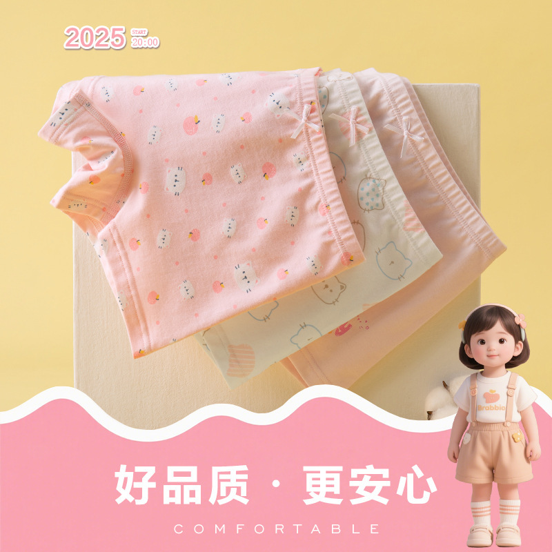 GABEER Girls' Underwear Cotton Class A Antibacterial Children's Underwear Cotton Boys' Baby Boxers Girls' Shorts
