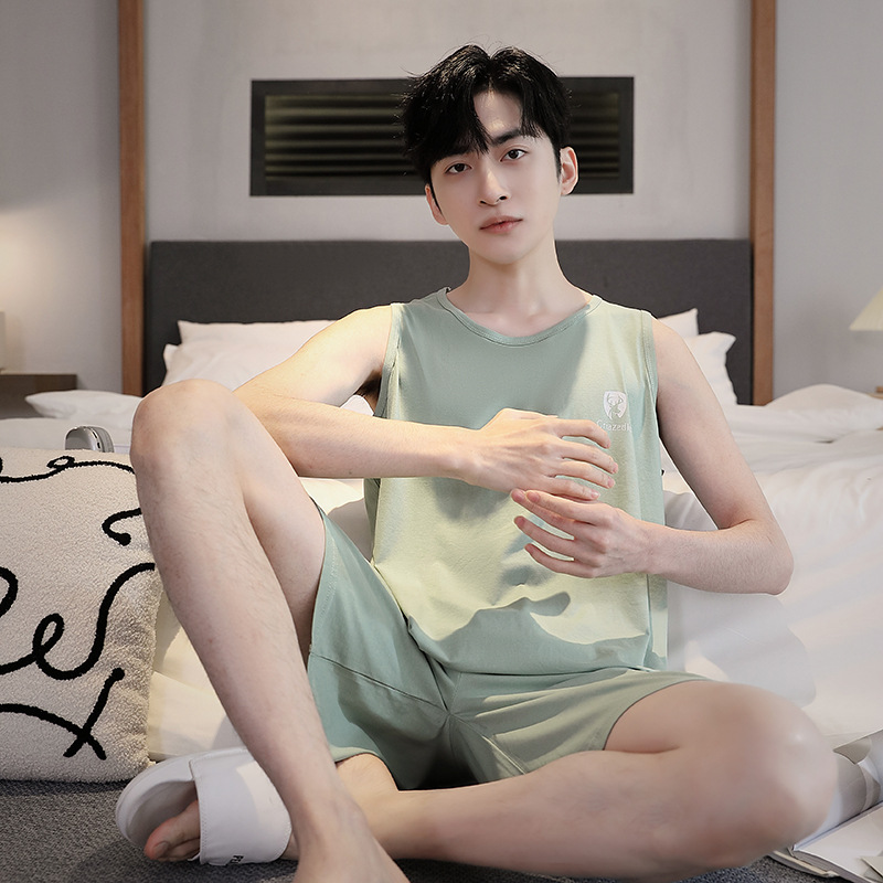 잠옷 소년 여름 민소매 반바지 얇은 캐주얼 플러스 사이즈 느슨한 조끼 남자 홈 옷 세트 외복