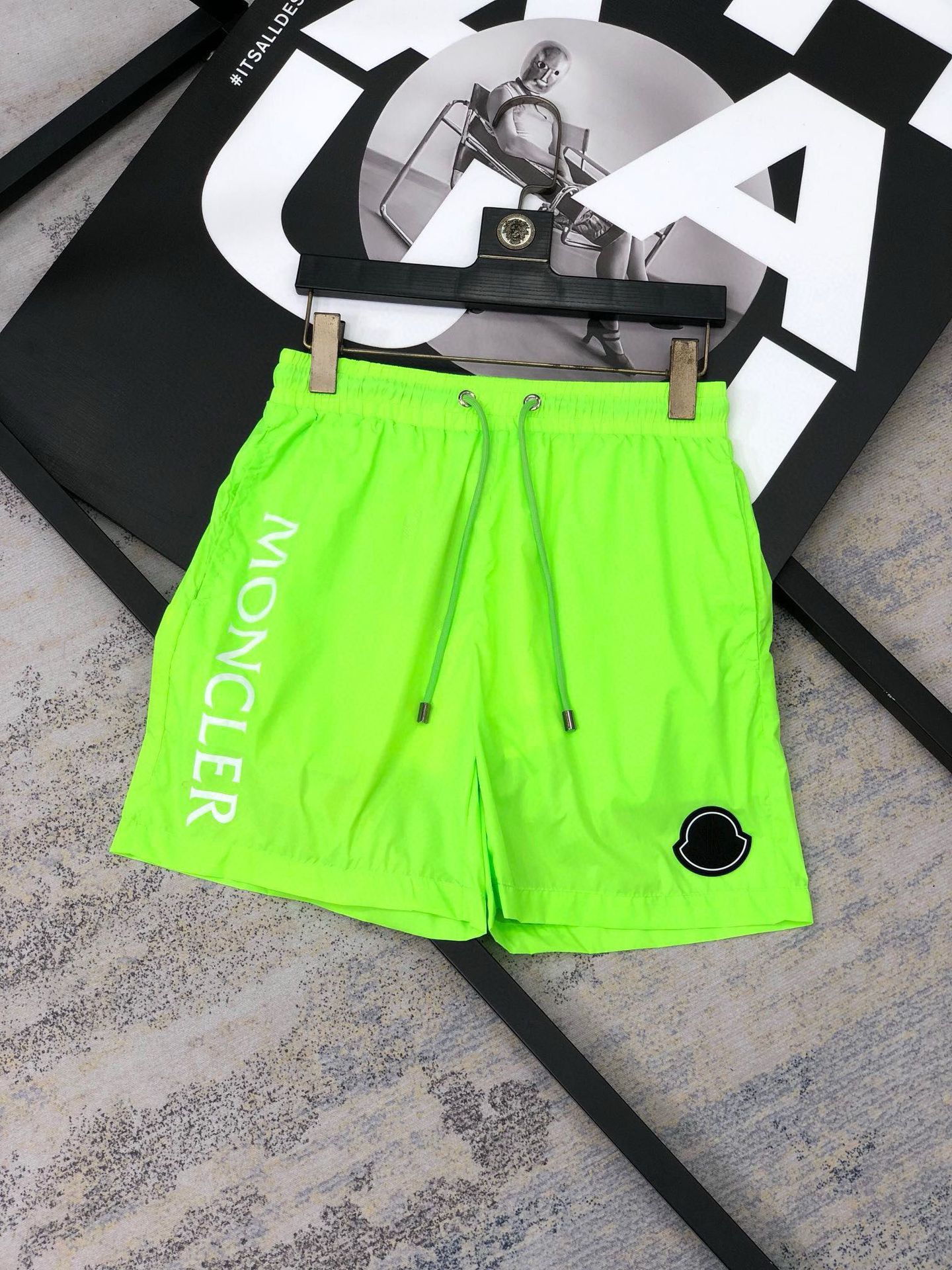 Moncler Board Shorts Side Logo Neon Green