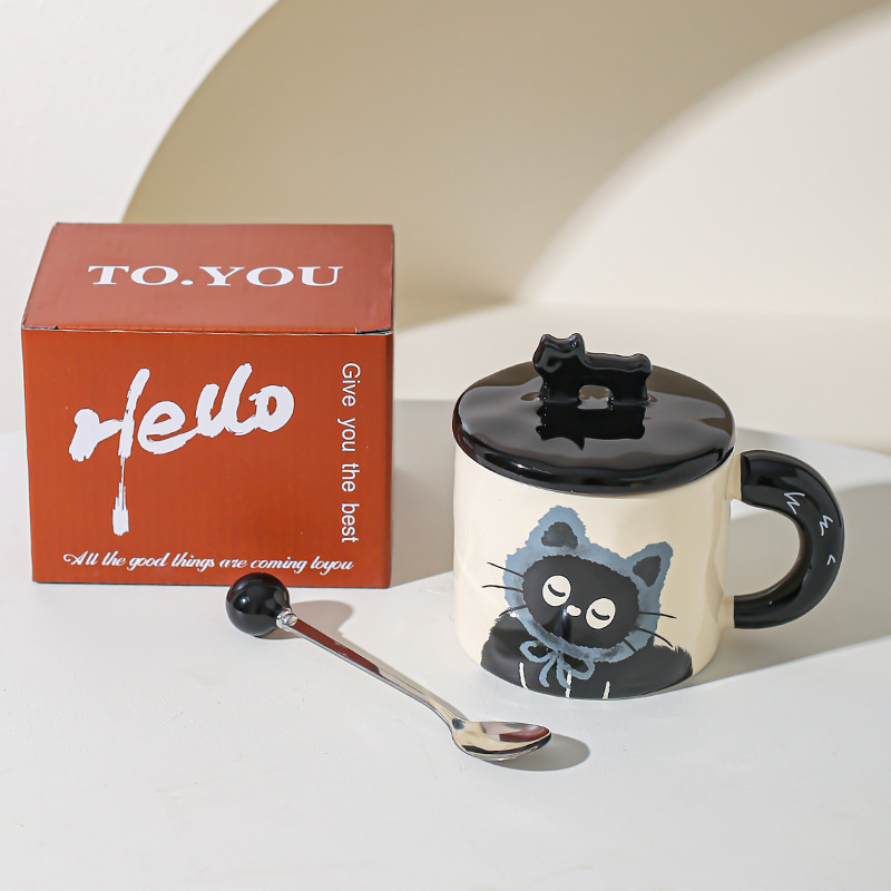 Cute gato gato taza de oficina taza de cerámica con taza de agua cubierta regalo pareja acompañante caja de regalo creativa de cumpleaños