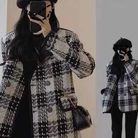 大码女装休闲时尚呢子大衣秋冬季新款胖mm百搭高级感宽松长袖外套