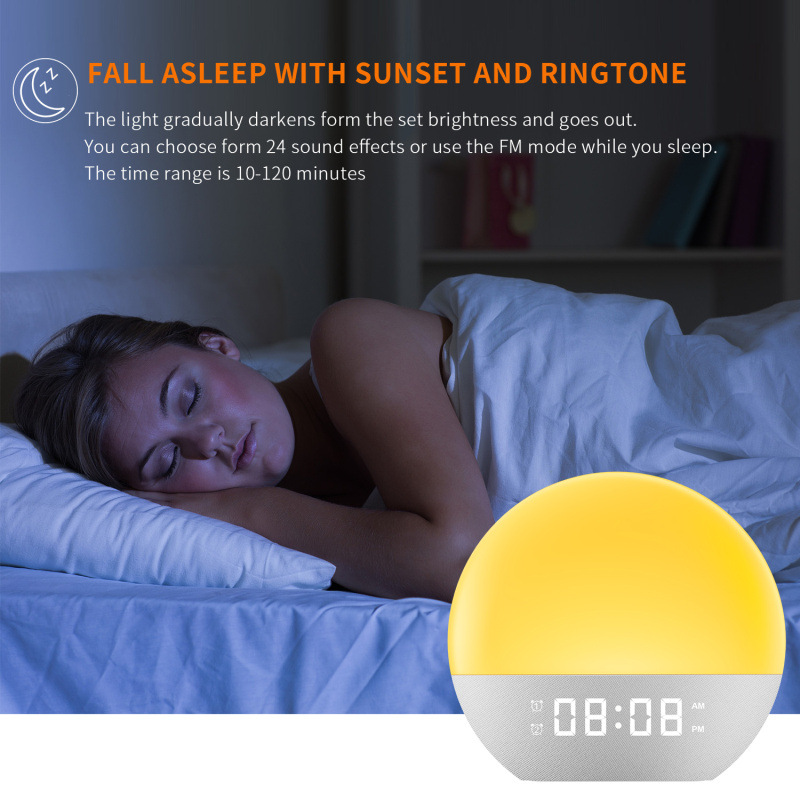 Nuevo dispositivo de sueño de ruido blanco Bluetooth audio analógico amanecer y puesta de sol con la luz de la atmósfera de despierta reloj de sueño