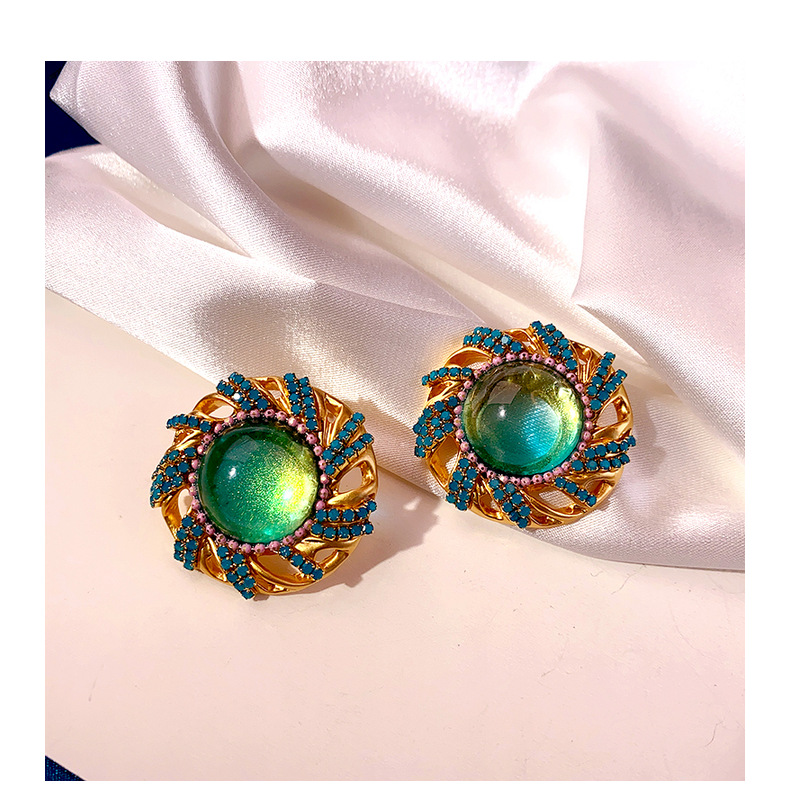 1 Pair Ethnic Style Flower Inlay Alloy Glass Ear Studs display picture 3