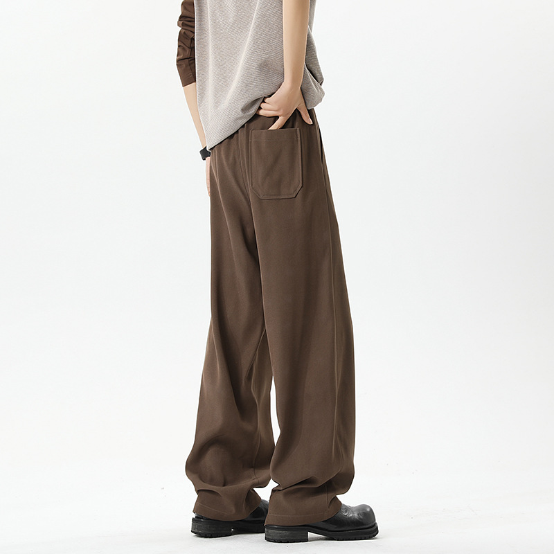 Trendige Vintage-Hose in Kaffeefarbe mit geradem Bein und drapiertem Gürtel für Herren, Sommer 2025, neue, lockere und vielseitige Passform_voghion.com