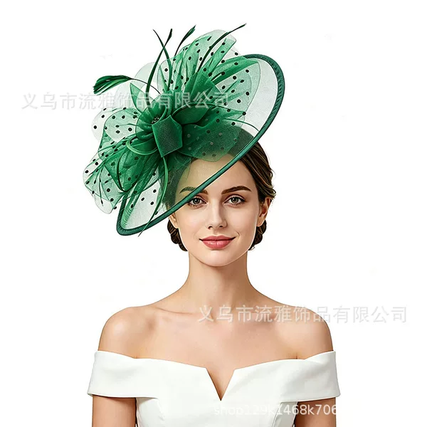 New Amazon European and American Bridal Feather Mesh Hair Accessory, Vintage Elegant Tea Party Hat
