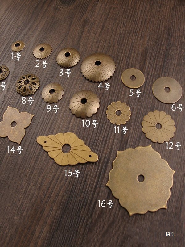 铜垫片中式仿古拉手装饰配件古建家具铜配件梅花齿轮鼓凸垫片