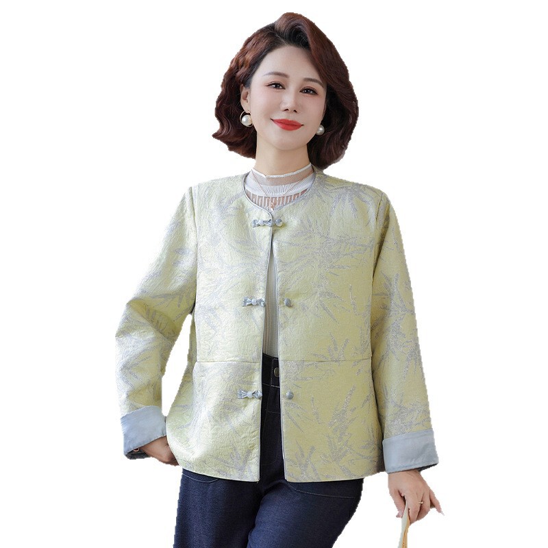 新中式妈妈秋装外套中年女春秋款时尚洋气夹克国风提花小香风上衣|undefined