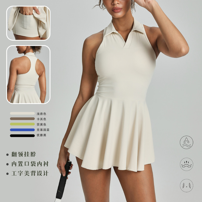 Nude Sports Breathable Sleeveless Tennis Skirt Golf Dress Sports Waist-Cinching Anti-Exposure Tennis Skirt Suit