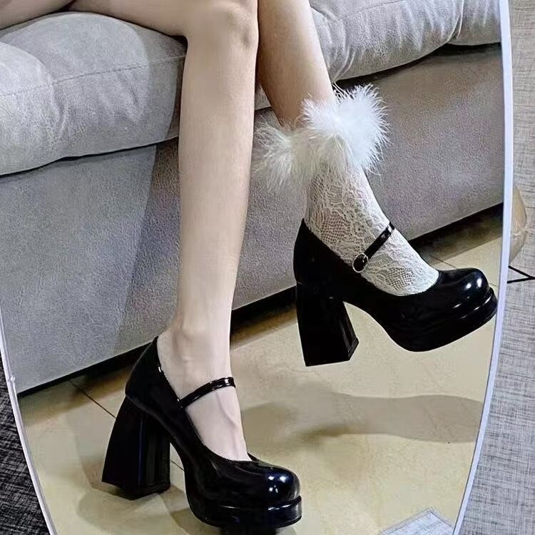 2026 New Stylish Chunky Heel Thick-Soled Black Leather Shoes for Petite Women, Height-Increasing High-Heeled Shoes for Outdoor Wear 2026 New Stylish Chunky Heel Thick-Soled Black Leather Shoes for Petite Women, Height-Increasing High-Heeled Shoes for Outdoor Wear