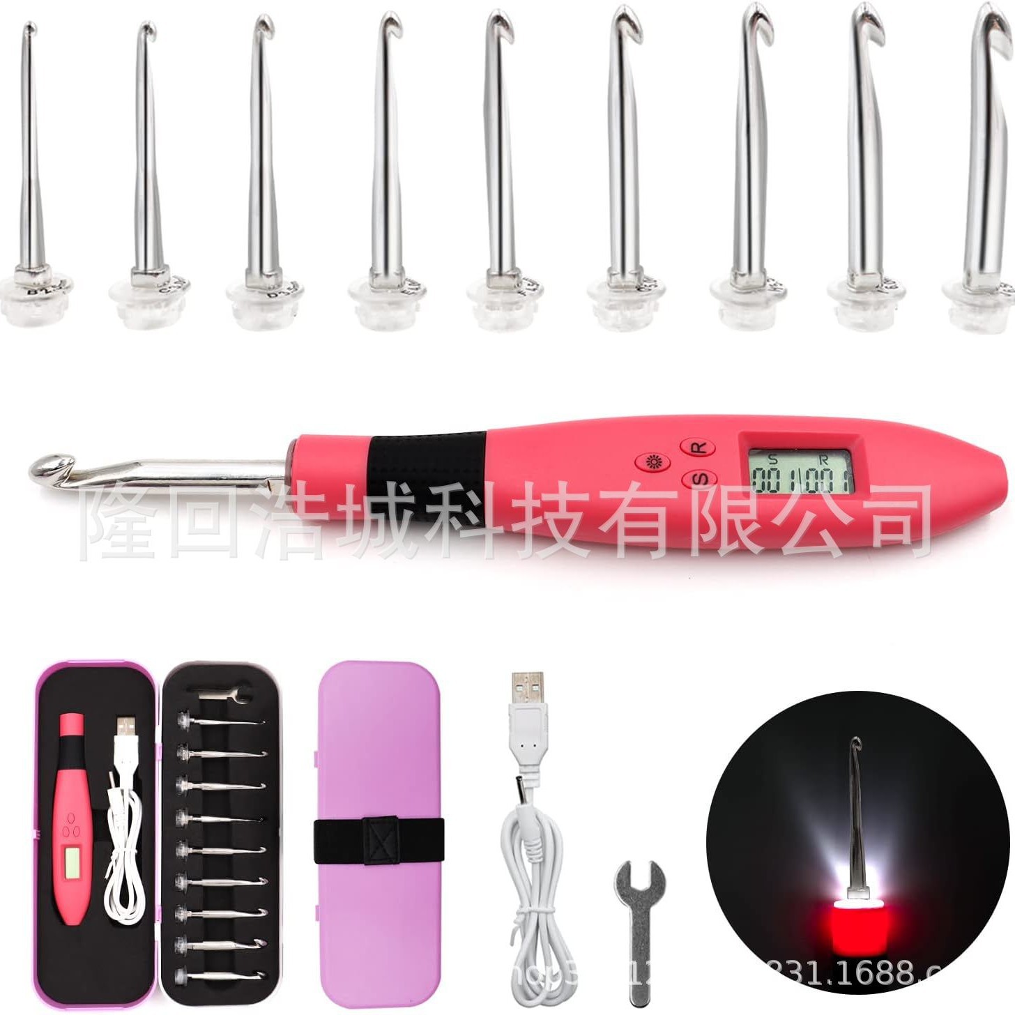 Herramientas de Ganchillo DIY, Aguja y Hilo con Luz LED, Herramientas de Tejer 9 en 1, Carga USB, Brillo Ajustable, Contador