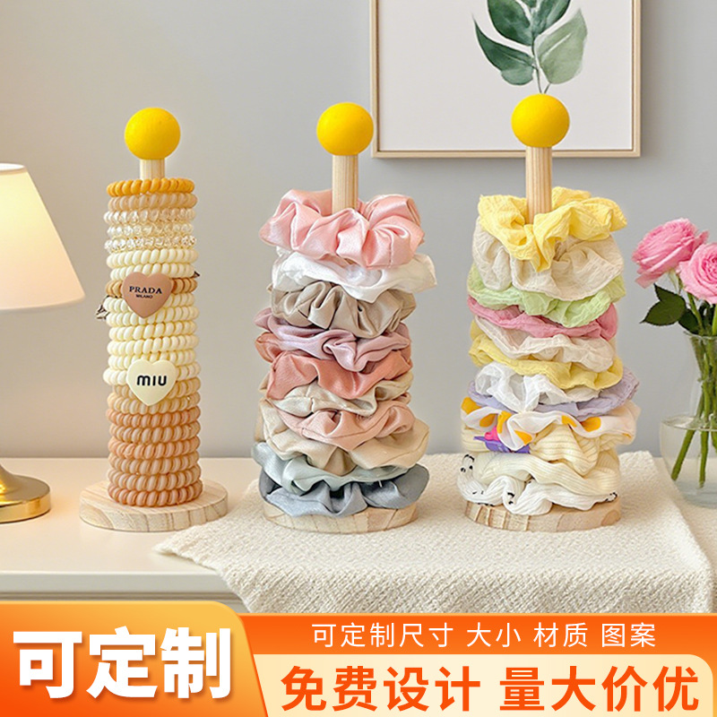 摆件大肠发圈收纳架家用头绳现货整理架商场松木头花鲨鱼夹发饰架