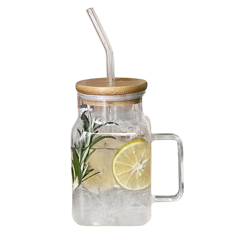 Vaso de vidrio de paja ins ventilador de alta borosilicona para el hogar con marca de taza de agua de gran capacidad de oficina con taza de tapa