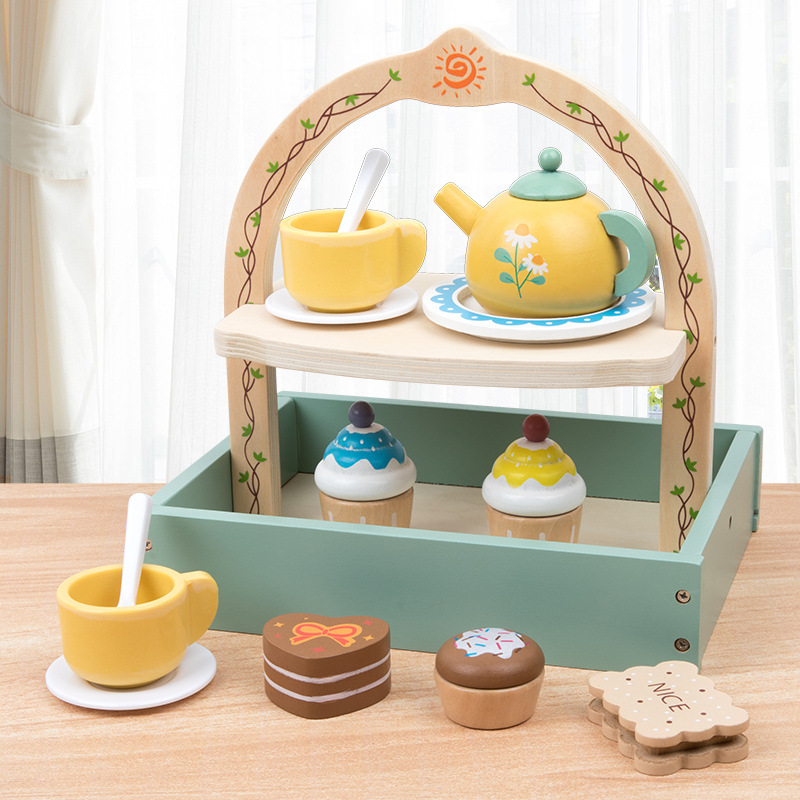 Simulación infantil de té de la tarde tetera de té dulces pastel galletas interacción padre-hijo puzzle juguetes de madera