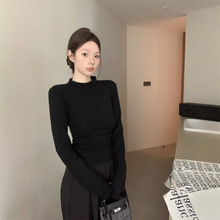 辣妹纯欲风黑色钻链露背长袖T恤女秋季新款百搭性感别致显瘦上衣