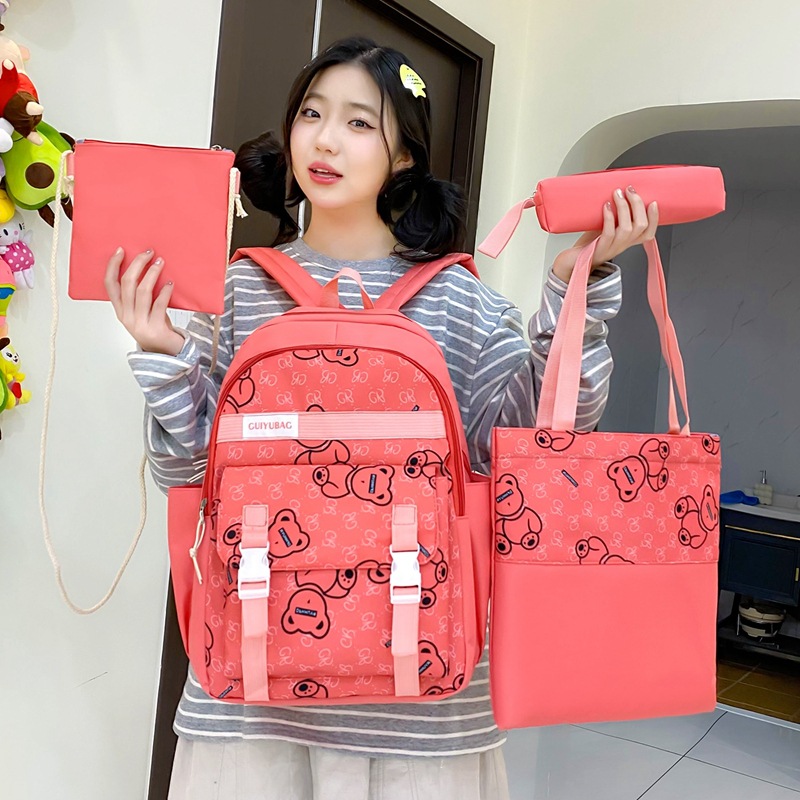 Kinderrucksäcke Campus-Rucksack für Damen, neuer Stil, trendiger Studentenrucksack, vierteilig, große Kapazität, Rucksack mit mehreren Taschen_voghion.com