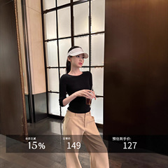 5werkwen 高智中袖轻氧t 修身圆领五分袖针织夏季T恤黑色上衣女