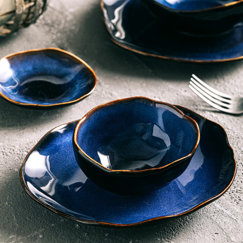 Creative household ceramics cross-border bowl and plate combination tableware kiln tableware rice bowl noodle bowl large soup bowl steak plate