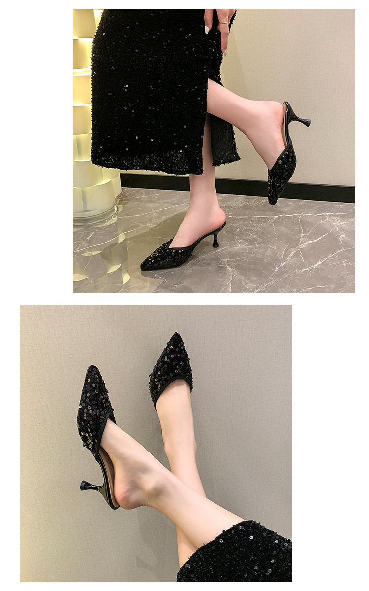 Petite Women's Sequined Stiletto Sandals, Stylish And Sexy Pointed Toe, Perfect For Summer_vogvips.com