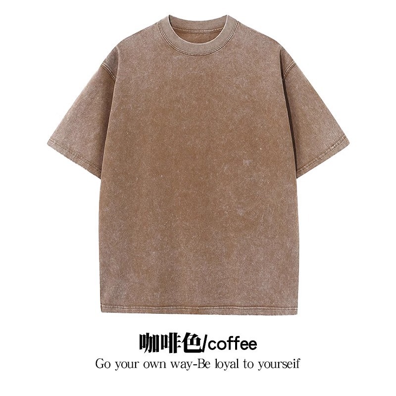 230g lavado retro vieja camiseta venta directa de fábrica código de belleza transfronterizo camiseta de hombro caído de algodón de manga corta