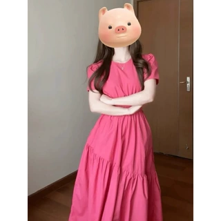 法式收腰a字泡泡袖连衣裙子女夏2025新款小个子显瘦初恋仙女长裙