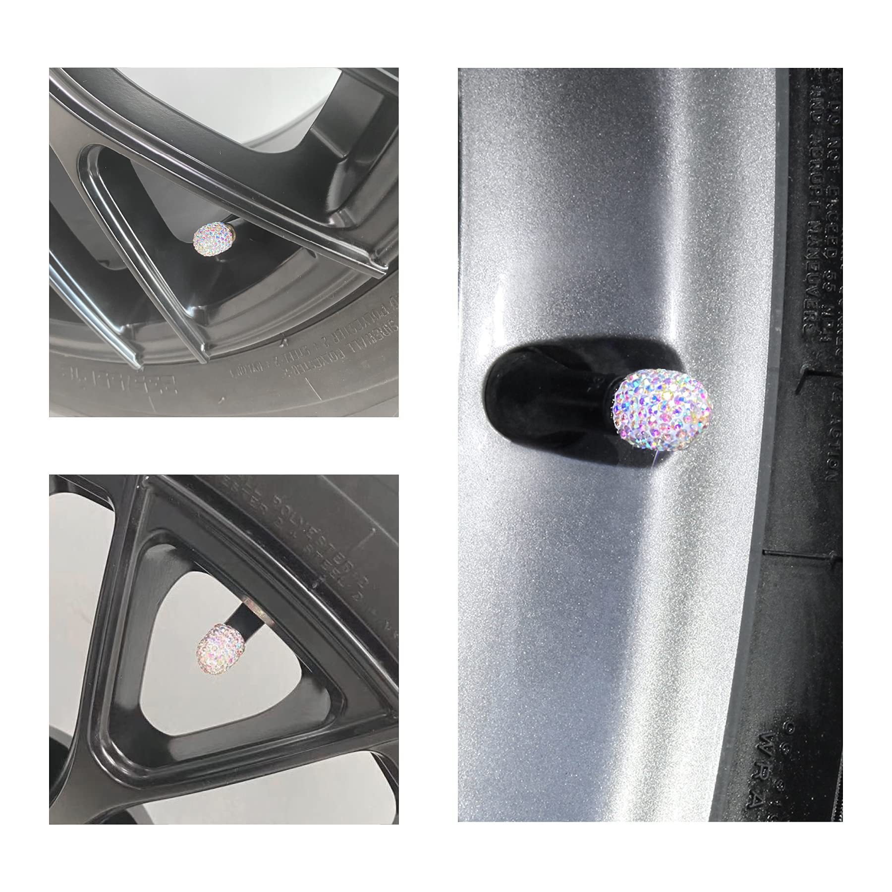 Car Tire Valve Caps with Rhinestones, Ceramic Full Diamond Valve Core Covers for Cars, Diamond Tire Caps for Women