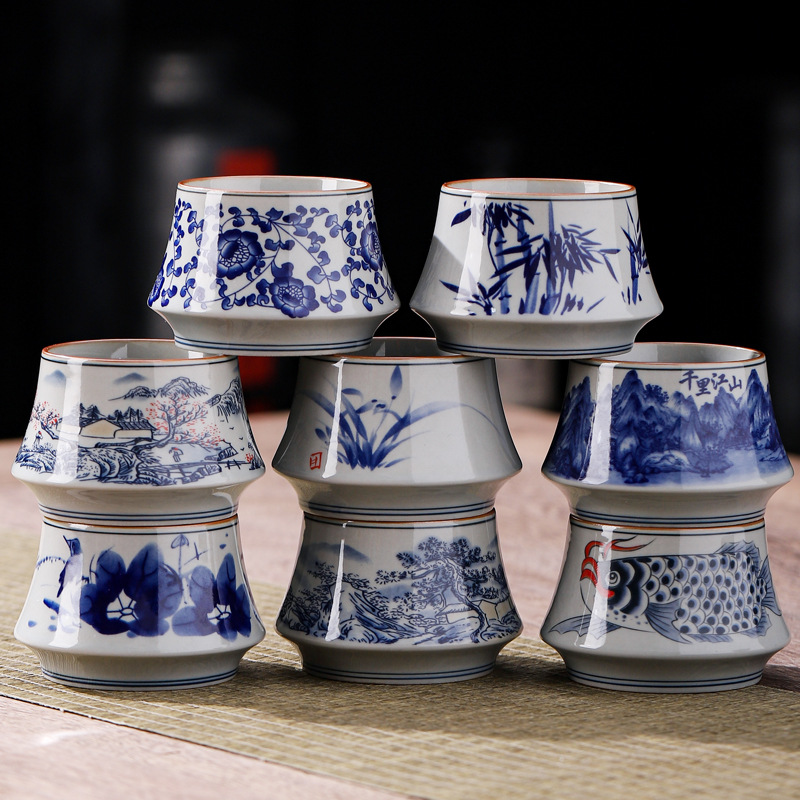 Taza de cerámica retrógrada de color azul taza de hogar taza de bebida taza personal de gran capacidad taza de té cocinada horno taza de té