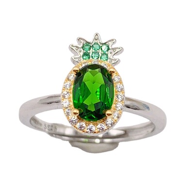 Xinyipeng S925 Set natural Diopside Ring Opening Ladies green gemstone crystal Ring Sen family