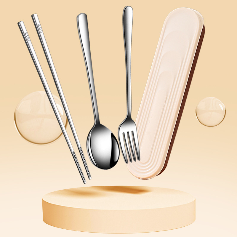 소스 공장 맞춤형 316 휴대용 식기 인쇄 로고 휴대용 보관 숟가락 포크 젓가락 식기 세트