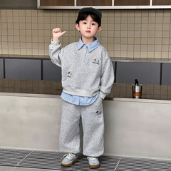 男童2025新款秋季运动套装洋气男宝卫衣Polo领两件套儿童时髦衣服