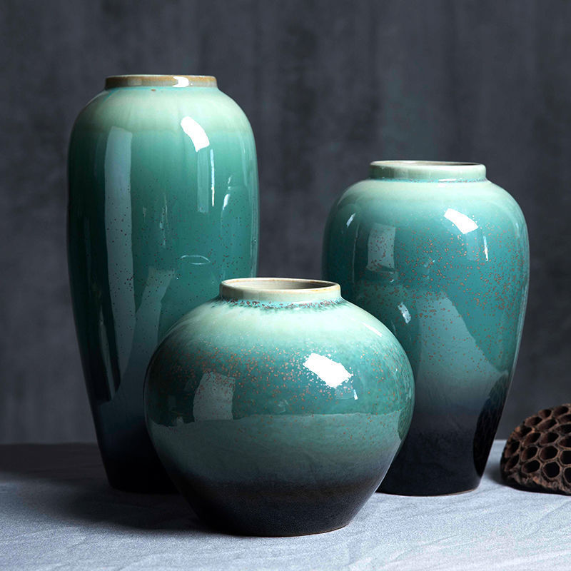 Jar Ceramic New Year Flower Jingdezhen Vase Flower Arrange Dried Flower Vintage Pottery Jar Coarse Pottery Living Room Decorations High Grade