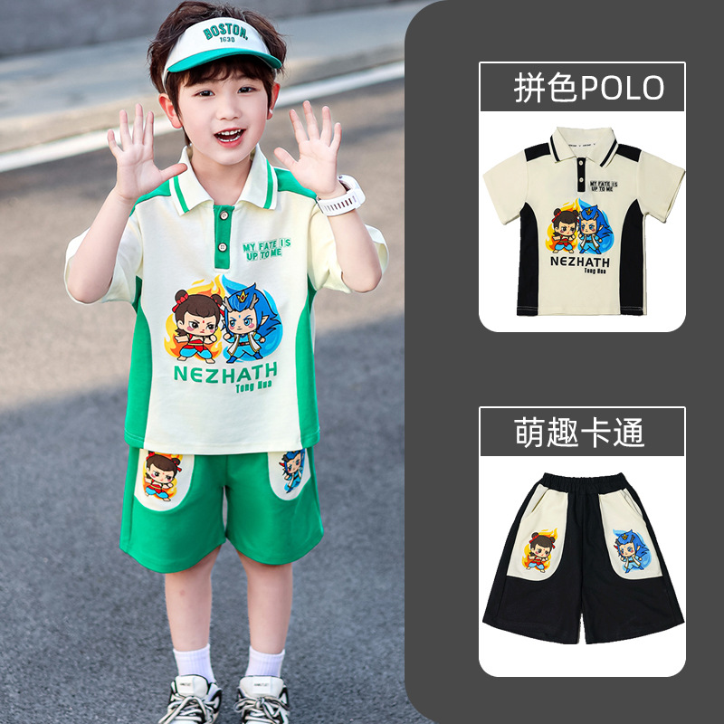 7929 traje de niño para niños guapo Nezha verano traje de dos piezas niño de un año bebé pantalones cortos de manga corta para niños pequeños y medianos