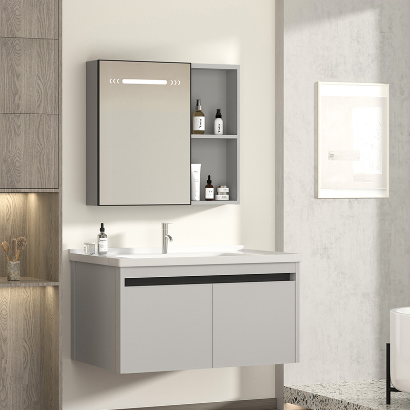 gabinete de baño inteligente de aluminio moderno espacio gabinete de lavabo de baño gabinete de lavabo de cerámica integral lavabo