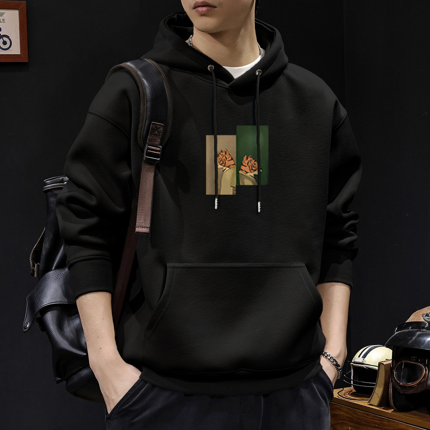 Otoño y invierno suéter masculino suelto casual in tendencia otoño y invierno engrosado pareja nueva impresión de camisa con capuzas de terciopelo