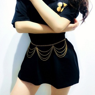 European and American personality tassel sexy all-match simple temperament multi-layer wave body chain waist chain