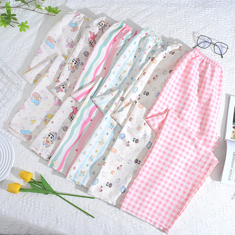 구름 파자마 바지 만화 귀여운 여름 바지 새로운 느슨한 봄과 가을 홈 캐주얼 얇은 외부 바지