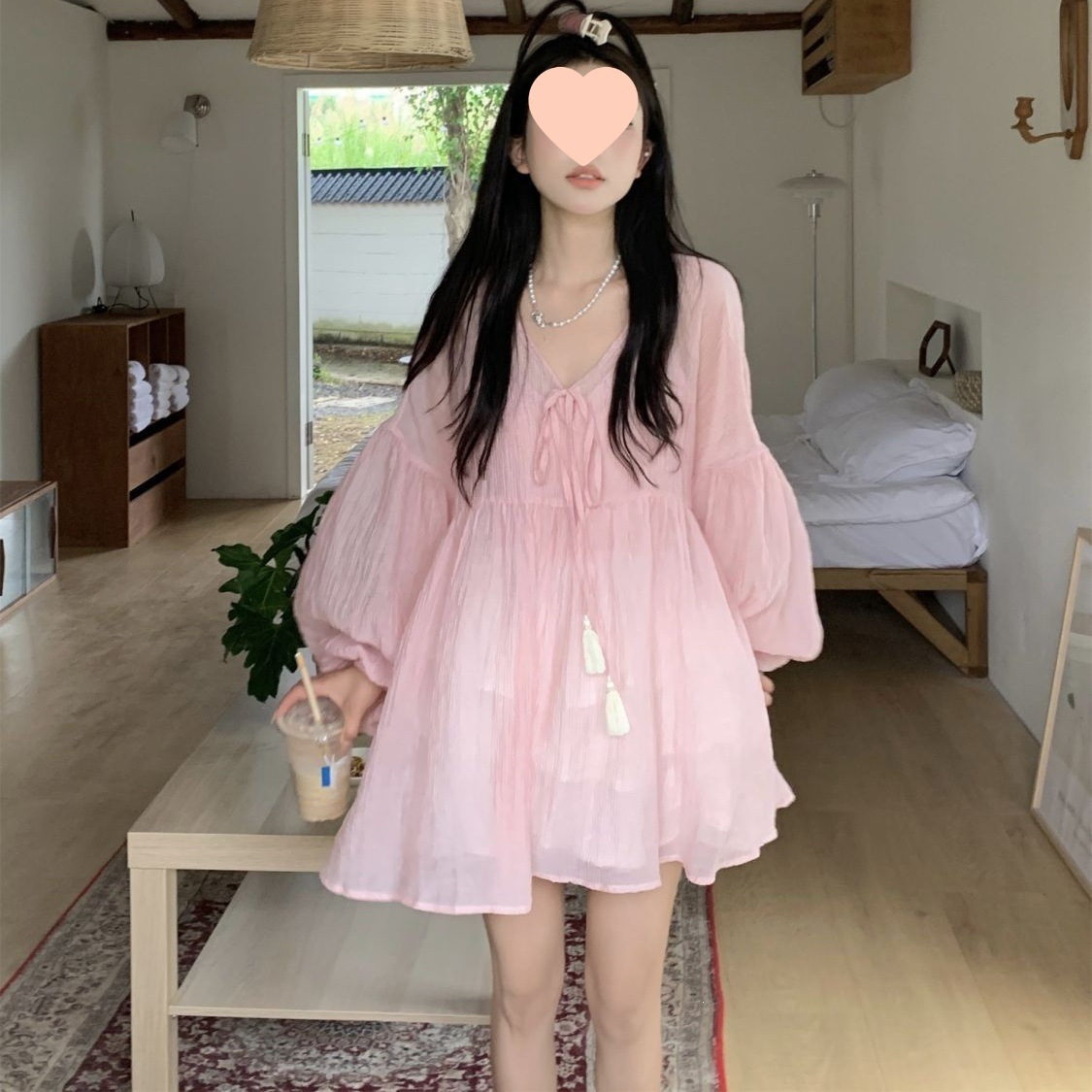 胖特大码300斤韩系温柔风粉色防晒衬衫女夏季显瘦泡泡袖娃娃衫