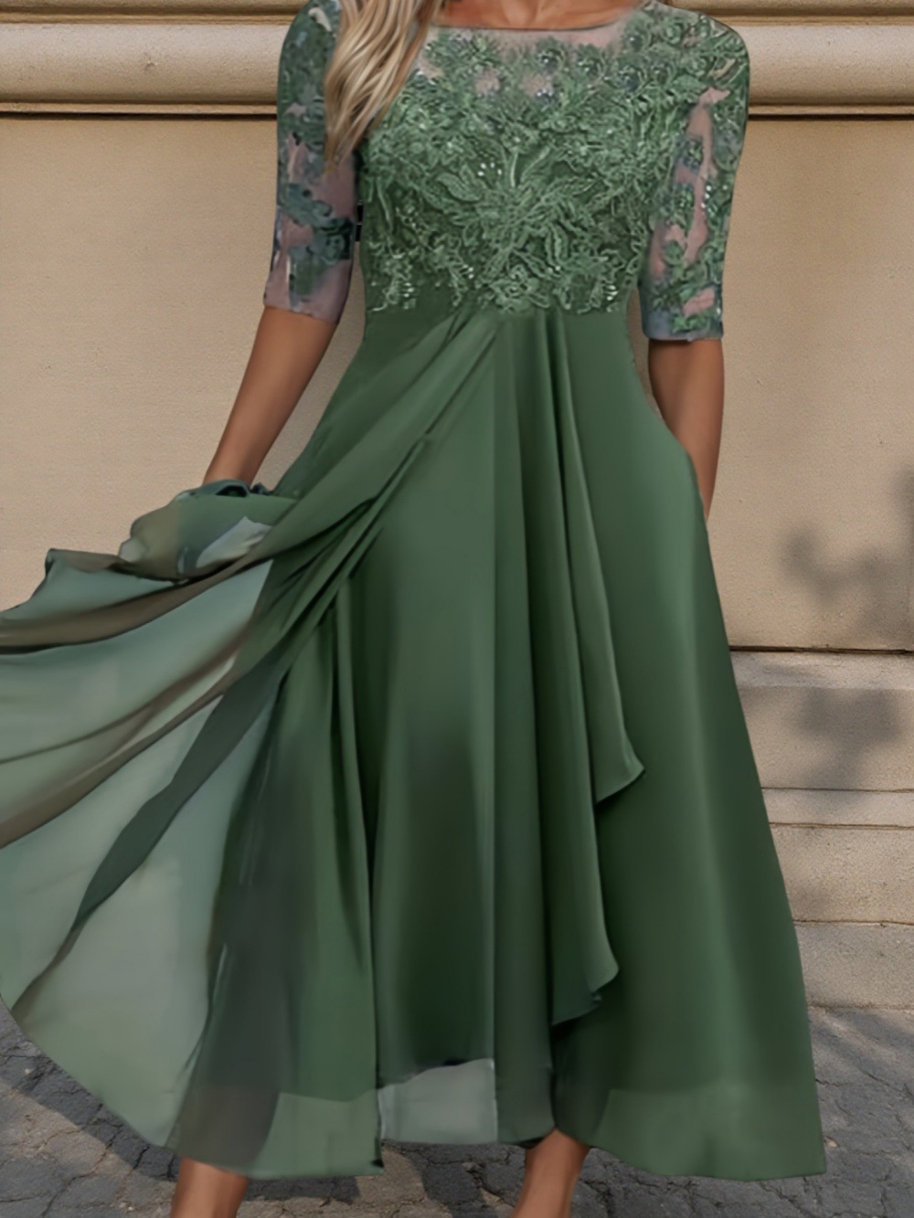 2025 estación europea transfronteriza vestido amazónico chiffon empalme encaje hueco vestido de dama de honor vestido de noche mujer