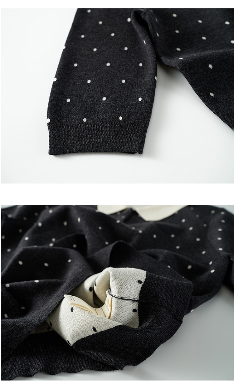 Chic GraceChic GraceChic GraceChic German Yangzi Yarn With Hanging Tag Xiaohe Fine Wool Polka Dot Round Neck Cardigan Polo Collar Sleeve Half_voghion.com