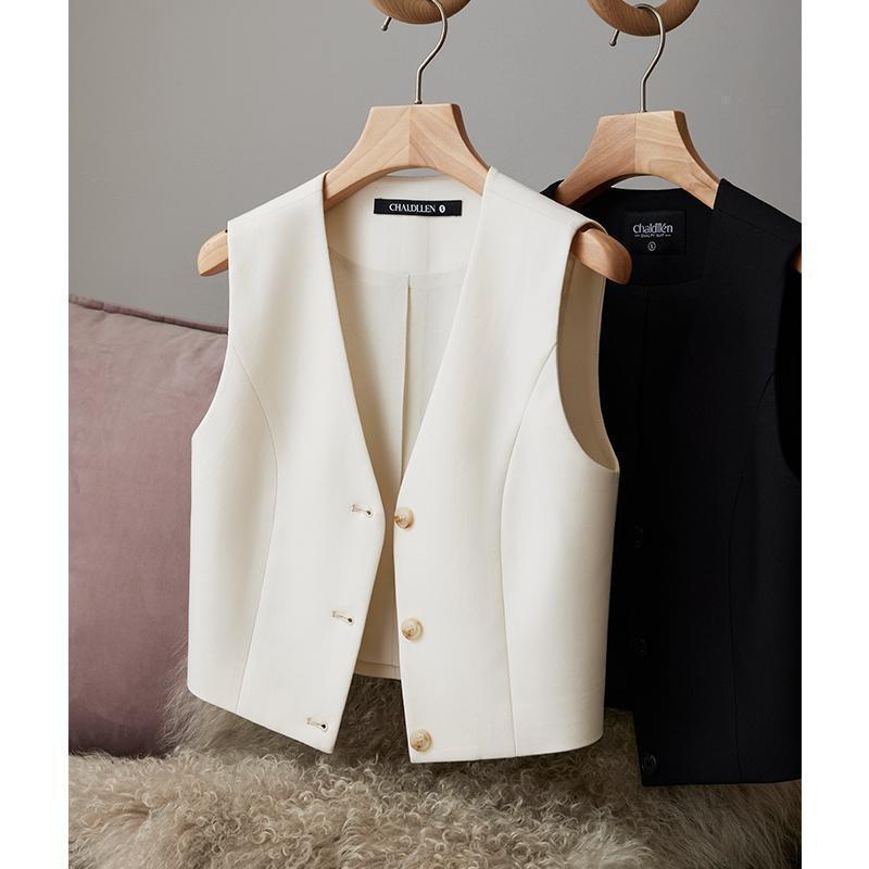 French-Style Black Blazer Vest for Women, Spring and Summer Outerwear with a Layered Design, Short Cropped Top