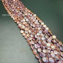 10-11mm异形圆饼白粉紫金糖果混彩诸暨山下湖淡水珍珠项链可diy