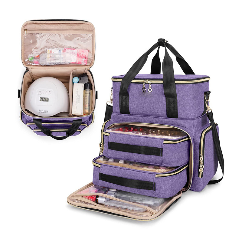 Nueva caja de almacenamiento de esmalte de uñas de doble capa, bolsa de acabado de esmalte de uñas con 2 bolsas extraíbles y kit de herramientas