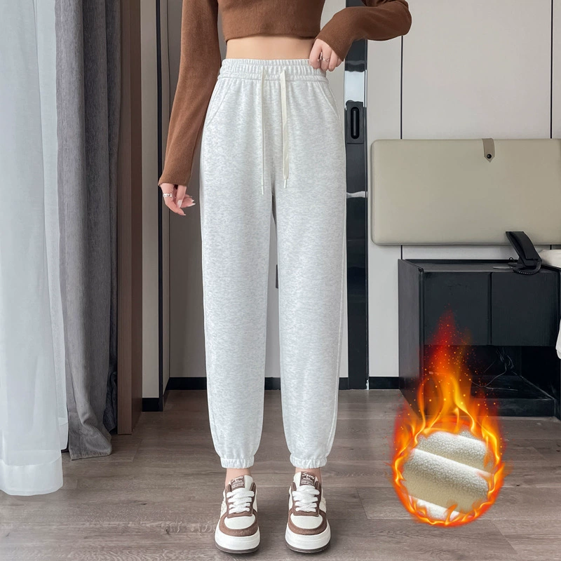 Серые спортивные брюки женские осень-зима 2024 новые белые тонкие и бархатные повседневные брюки девять очков маленькие повседневные брюки