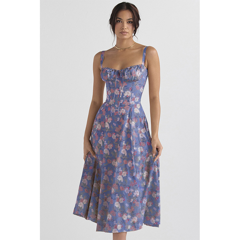 네이비 빨간색과 흰색 꽃 원피스