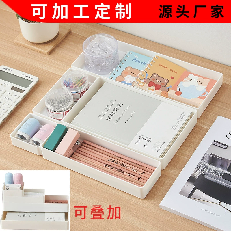 Desktop file storage organizer — A4 stationery holder, modular multi‑compartment white box