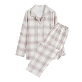 全棉法兰绒无侧缝无印家居服良品睡衣女纯棉秋冬款宽松纯棉睡衣